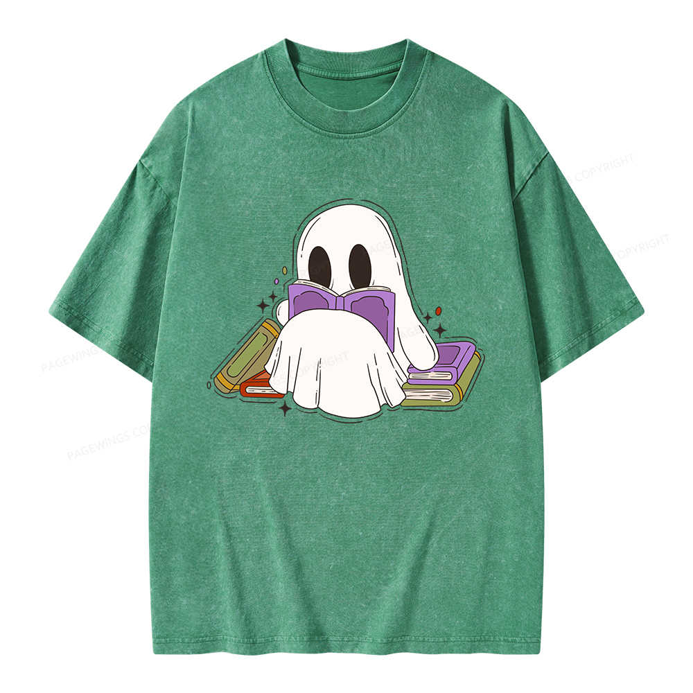 Pagewings Halloween A Ghost Reads Books Every Day Unisex Washed T-shirt