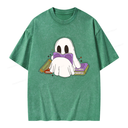 Pagewings Halloween A Ghost Reads Books Every Day Unisex Washed T-shirt