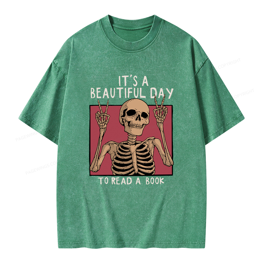 Pagewings It's A Beautiful Day To Read A Book Unisex Washed T-shirt
