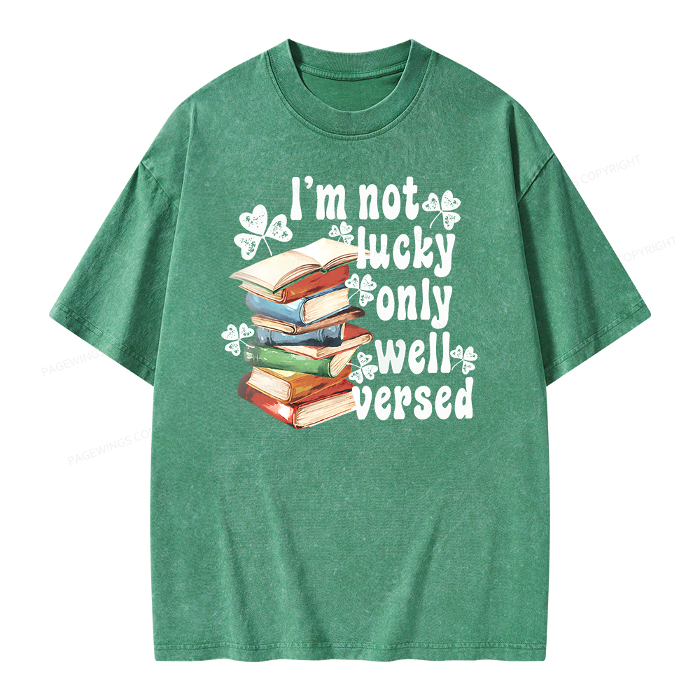 Pagewing St Patty Day Trendy Retro Book Shamrock Shirt Unisex Washed T-shirt