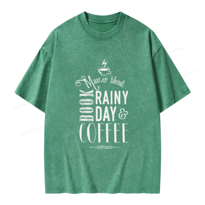 Pagewings Coffee, book & Rainy Day Unisex Washed T-shirt