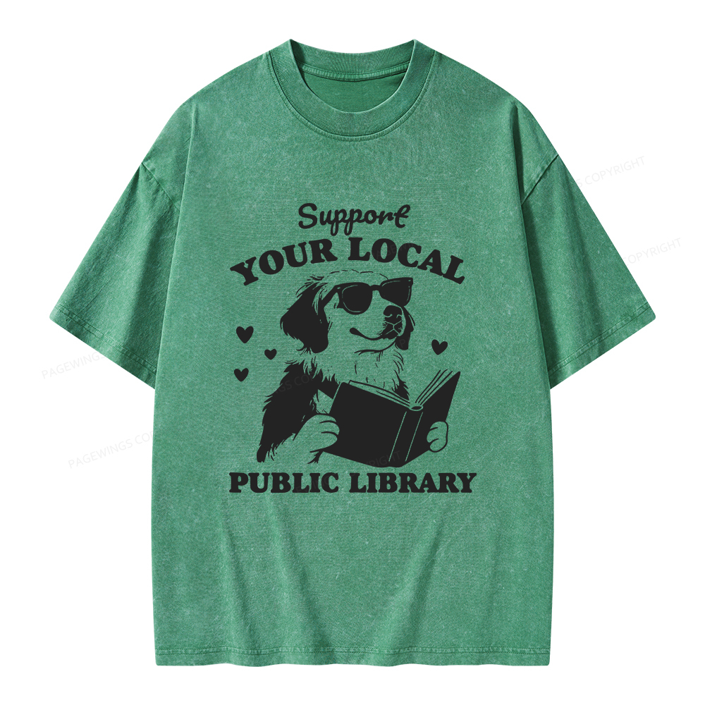 Pagewings Support Your Local Public Library Unisex Washed T-shirt