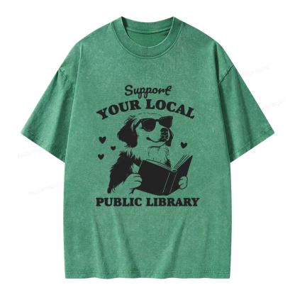 Pagewings Support Your Local Public Library Unisex Washed T-shirt