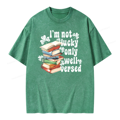 Pagewing St Patty Day Trendy Retro Book Shamrock Shirt Unisex Washed T-shirt