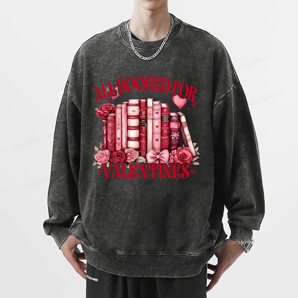 Pagewin Book Lover Shirt Design, Floral Valentine Unisex Washed Sweatshirt