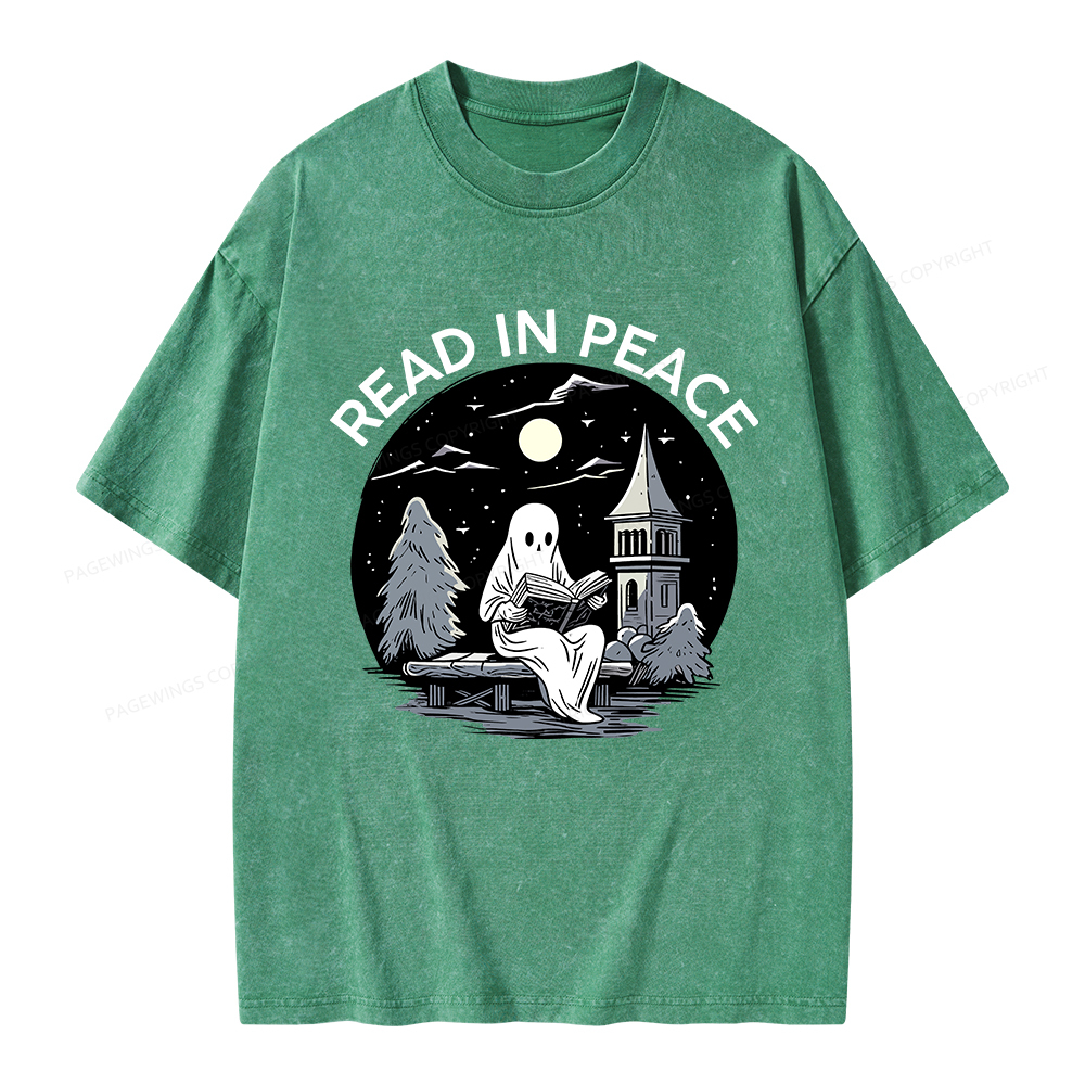 Pagewings Halloween Read In Peace Unisex Washed T-shirt