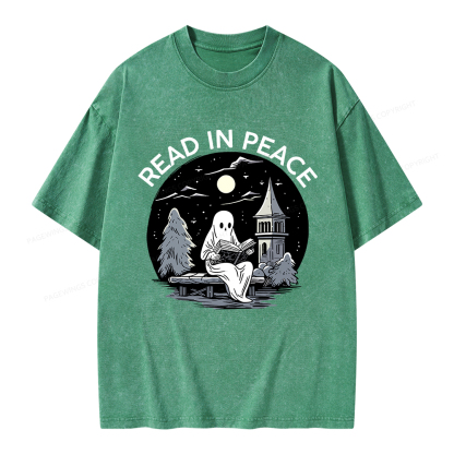 Pagewings Halloween Read In Peace Unisex Washed T-shirt