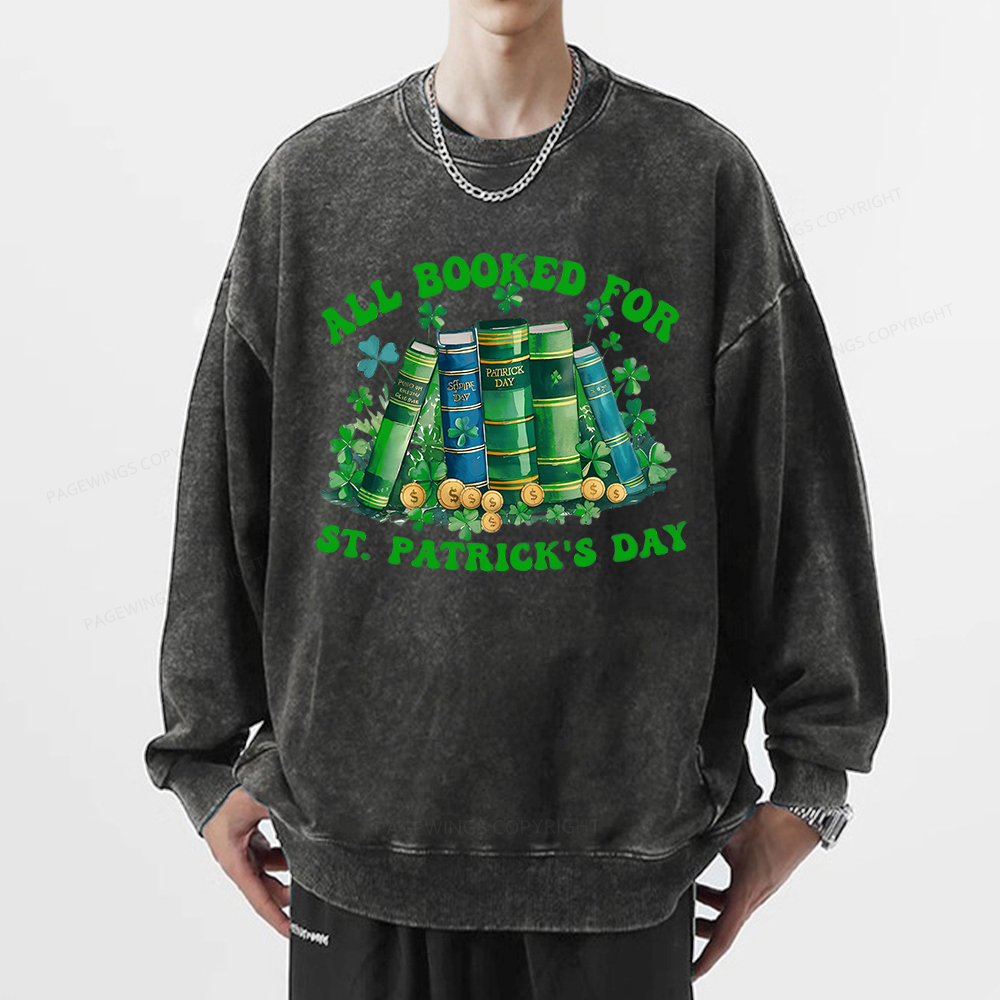 Pagewin Librarian Shirt, Shamrock Book Shirt Unisex Washed Sweatshirt