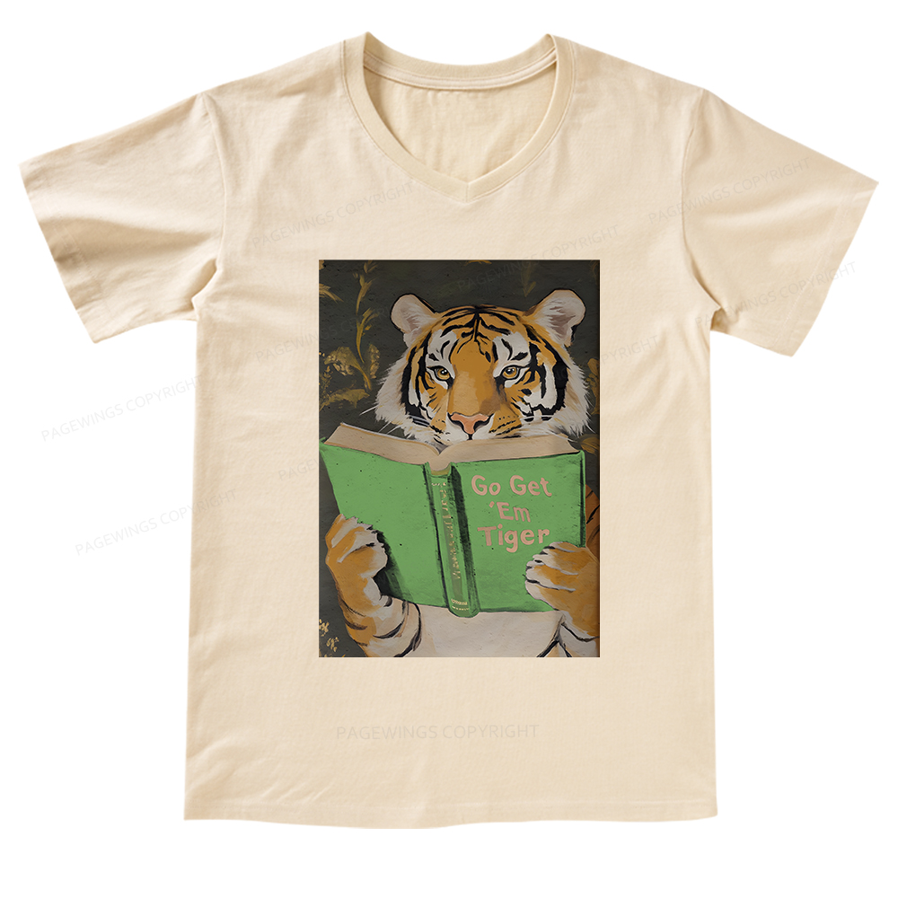 Pagewings Motivational Tiger Reading V-neck T-shirt