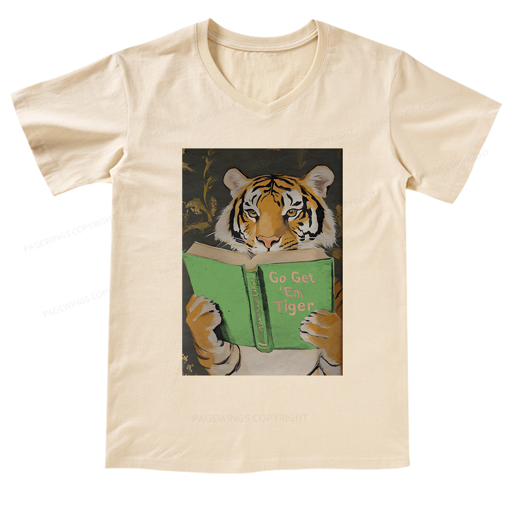 Pagewings Motivational Tiger Reading V-neck T-shirt