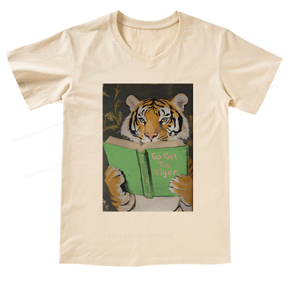 Pagewings Motivational Tiger Reading V-neck T-shirt