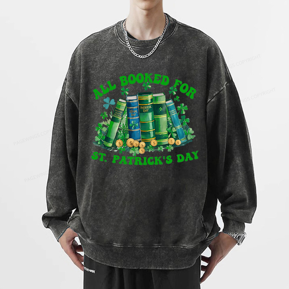 Pagewin Librarian Shirt, Shamrock Book Shirt Unisex Washed Sweatshirt