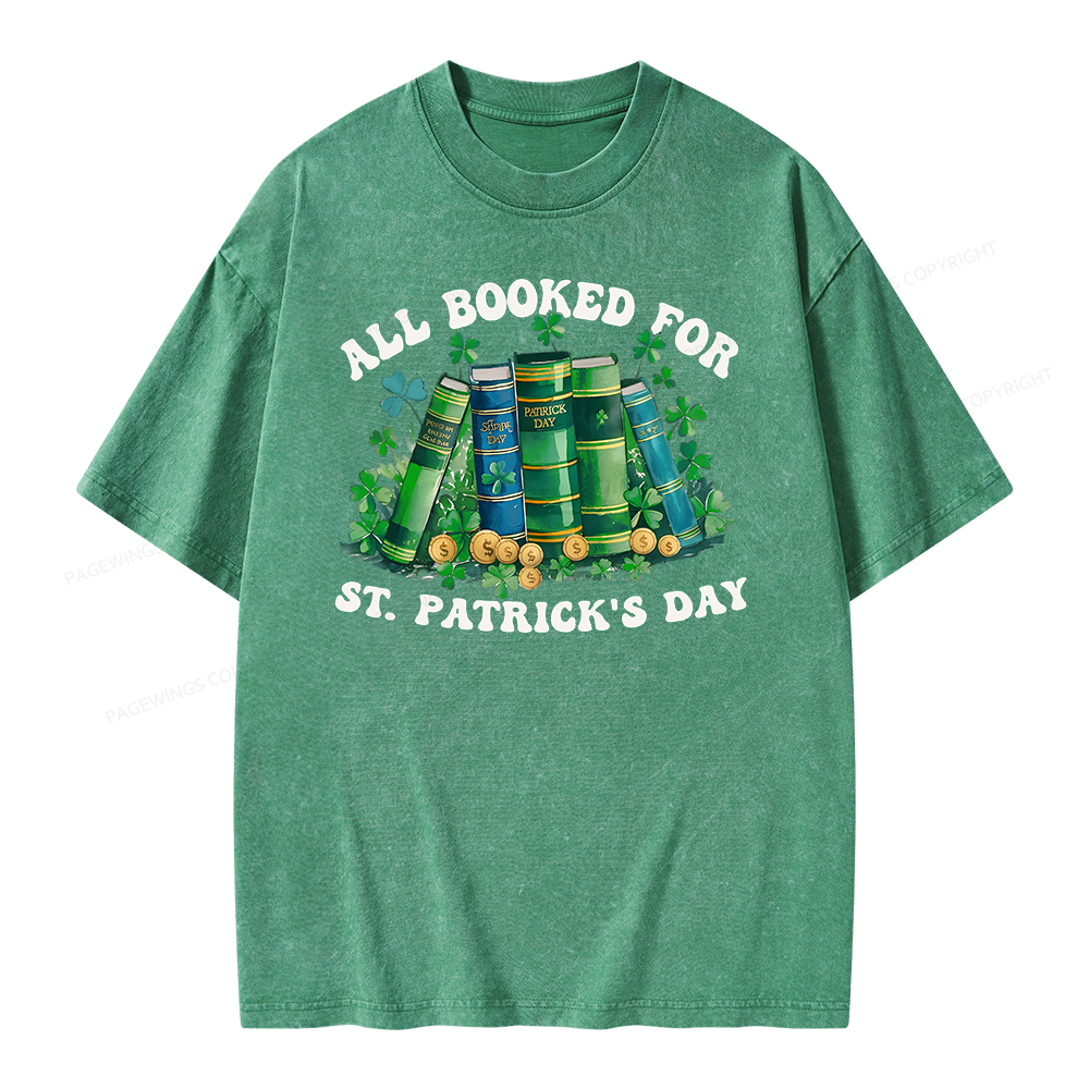 Pagewing Librarian Shirt, Shamrock Book Shirt Unisex Washed T-shirt