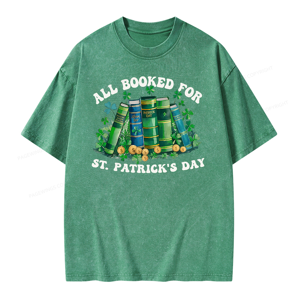 Pagewing Librarian Shirt, Shamrock Book Shirt Unisex Washed T-shirt