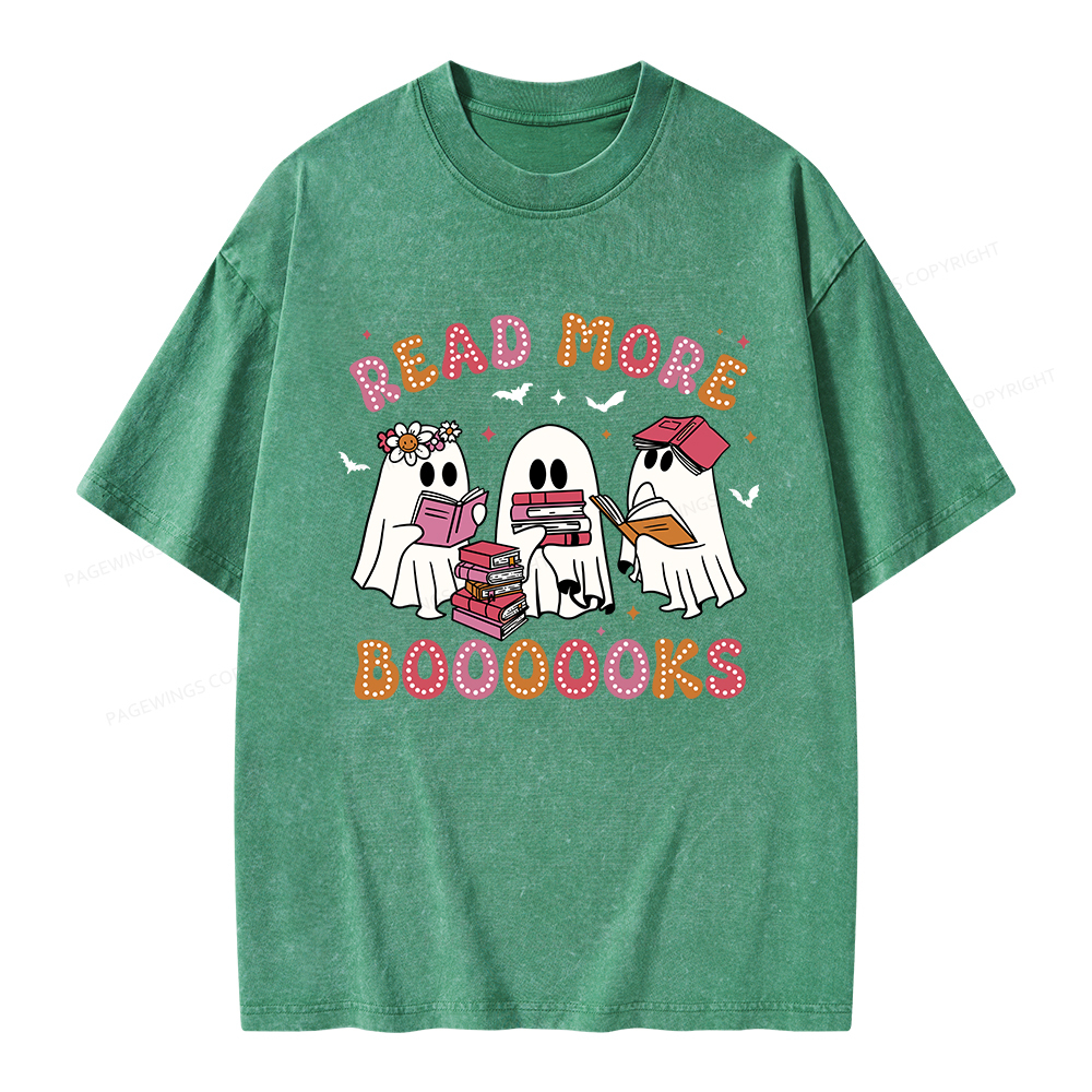 Pagewings Cute Ghost Book Read More Books Unisex Washed T-shirt