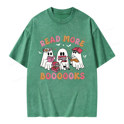 Pagewings Cute Ghost Book Read More Books Unisex Washed T-shirt