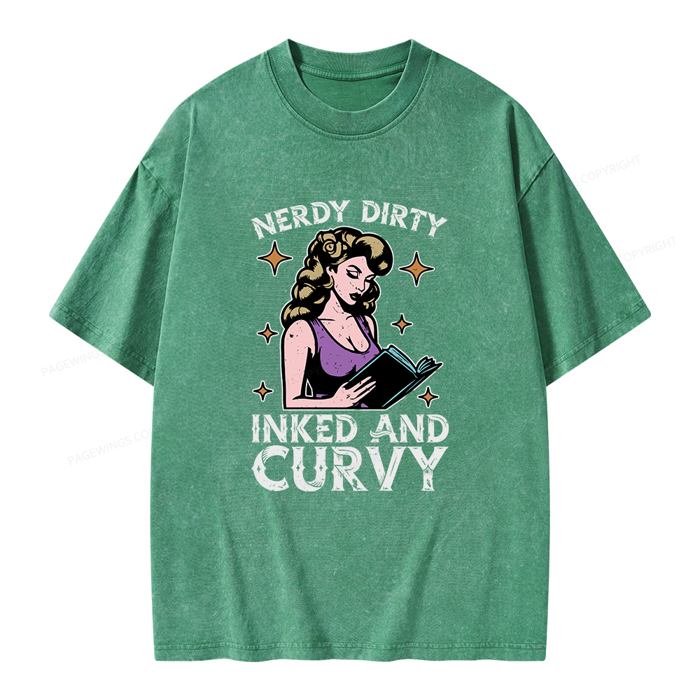 Pagewings Reading Nerdy Dirty Inked And Curvy Unisex Washed T-shirt