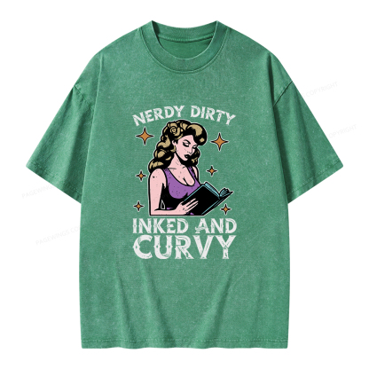 Pagewings Reading Nerdy Dirty Inked And Curvy Unisex Washed T-shirt