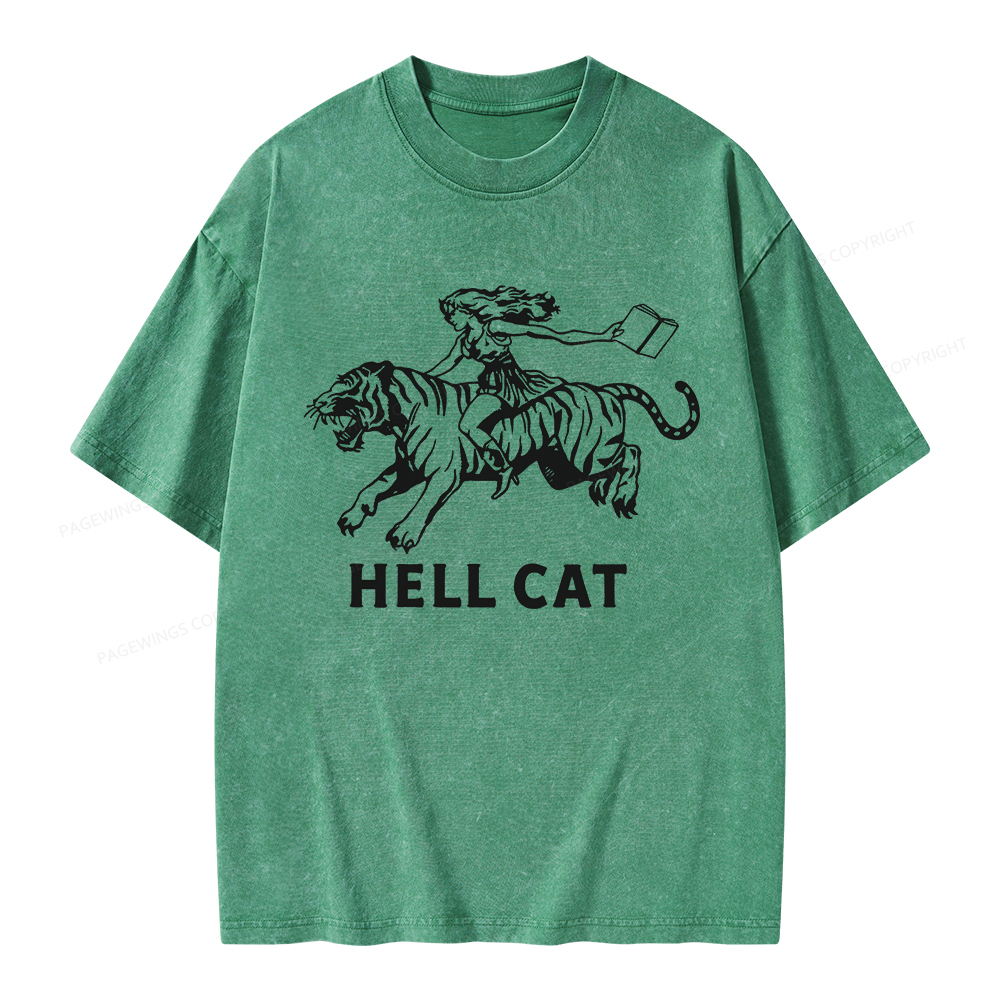 Pagewings Cowgirl Hell Cat  Unisex Washed T-shirt
