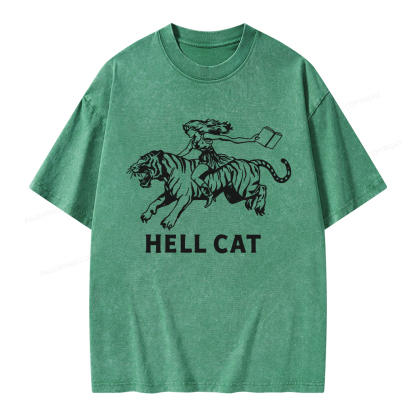 Pagewings Cowgirl Hell Cat  Unisex Washed T-shirt