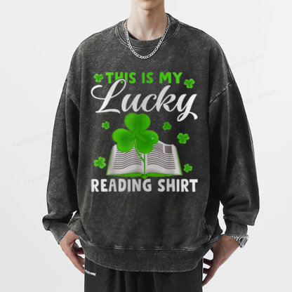 Pagewin Lucky Reading St Patricks Day Book Lover Unisex Washed Sweatshirt