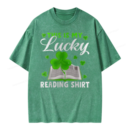 Pagewing Lucky Reading St Patricks Day Book Lover Unisex Washed T-shirt