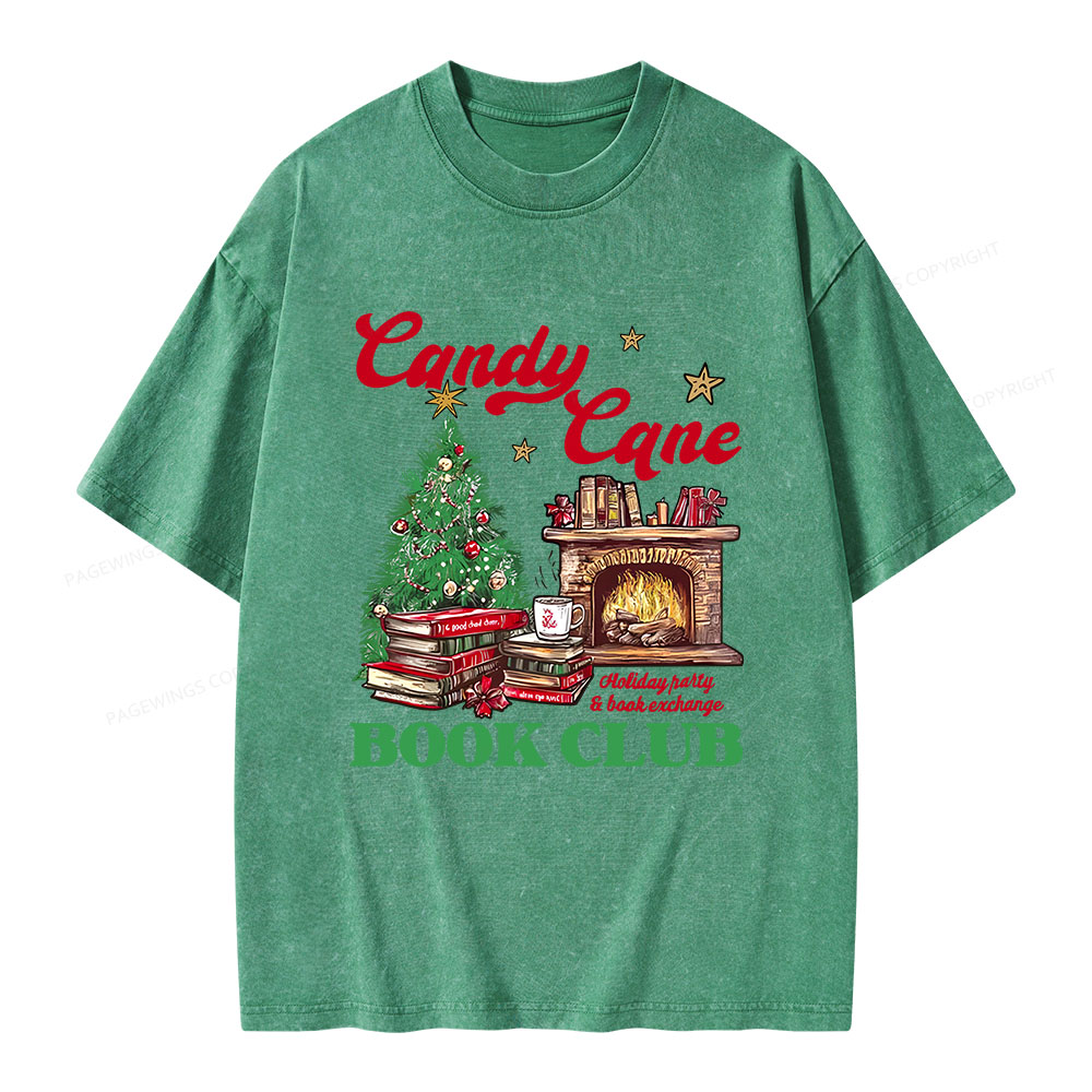 Pagewings Candy Cane Christmas Book Club Unisex Washed T-shirt