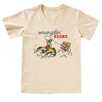 Pagewings Wranglin' Books V-neck T-shirt