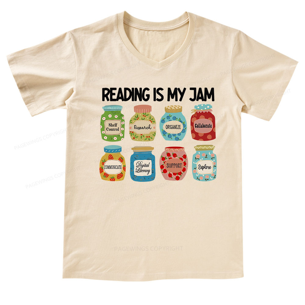 Pagewings Reading is My Jam Bookworm V-neck T-shirt