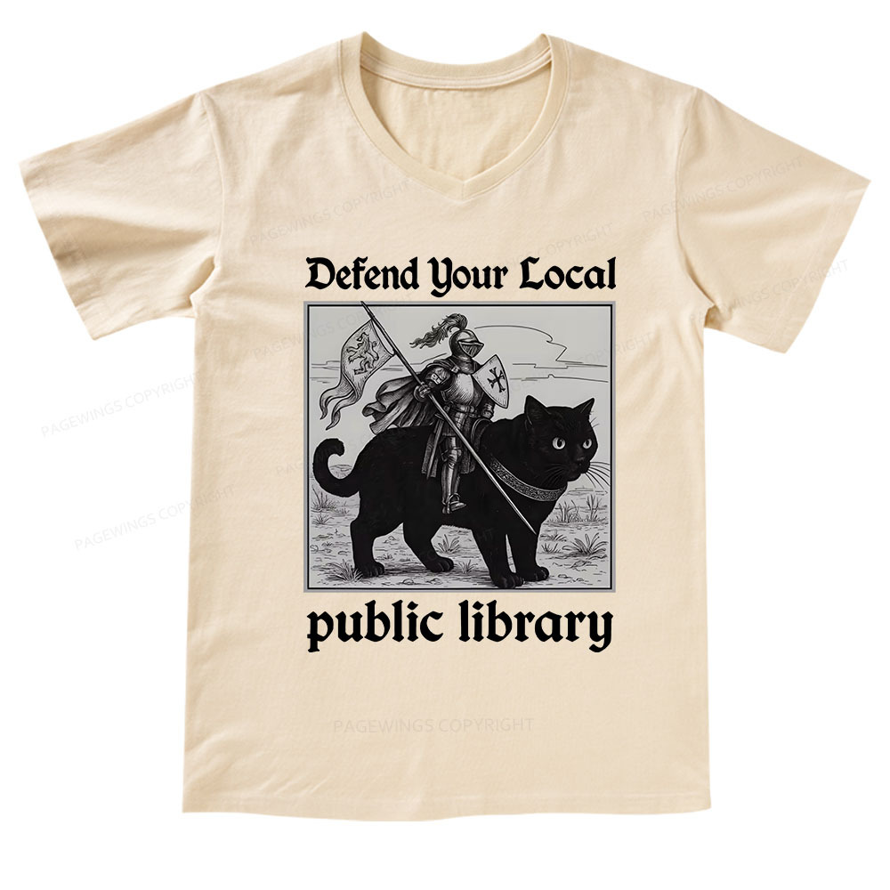 Pagewings Defend Your Local public library V-neck T-shirt