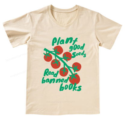 Pagewings Plant Good Seeds Read Banned Books V-neck T-shirt
