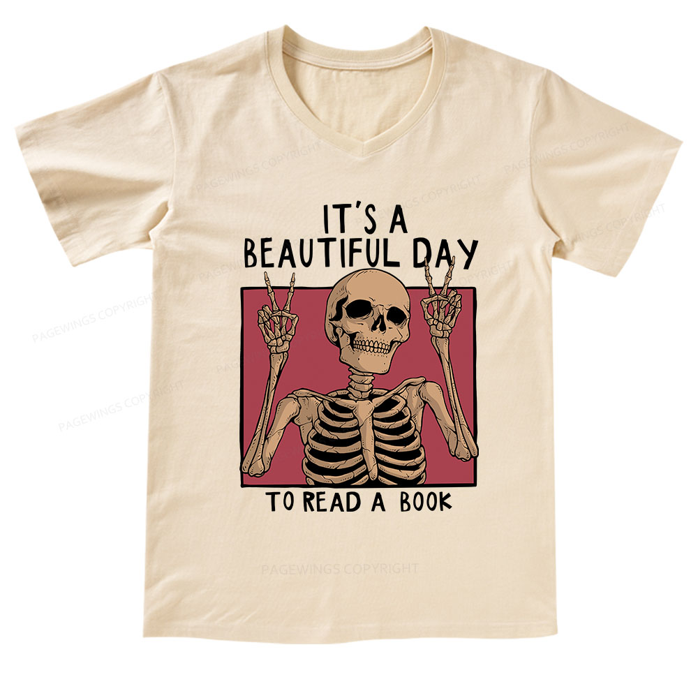 Pagewings It's A Beautiful Day To Read A Book V-neck T-shirt