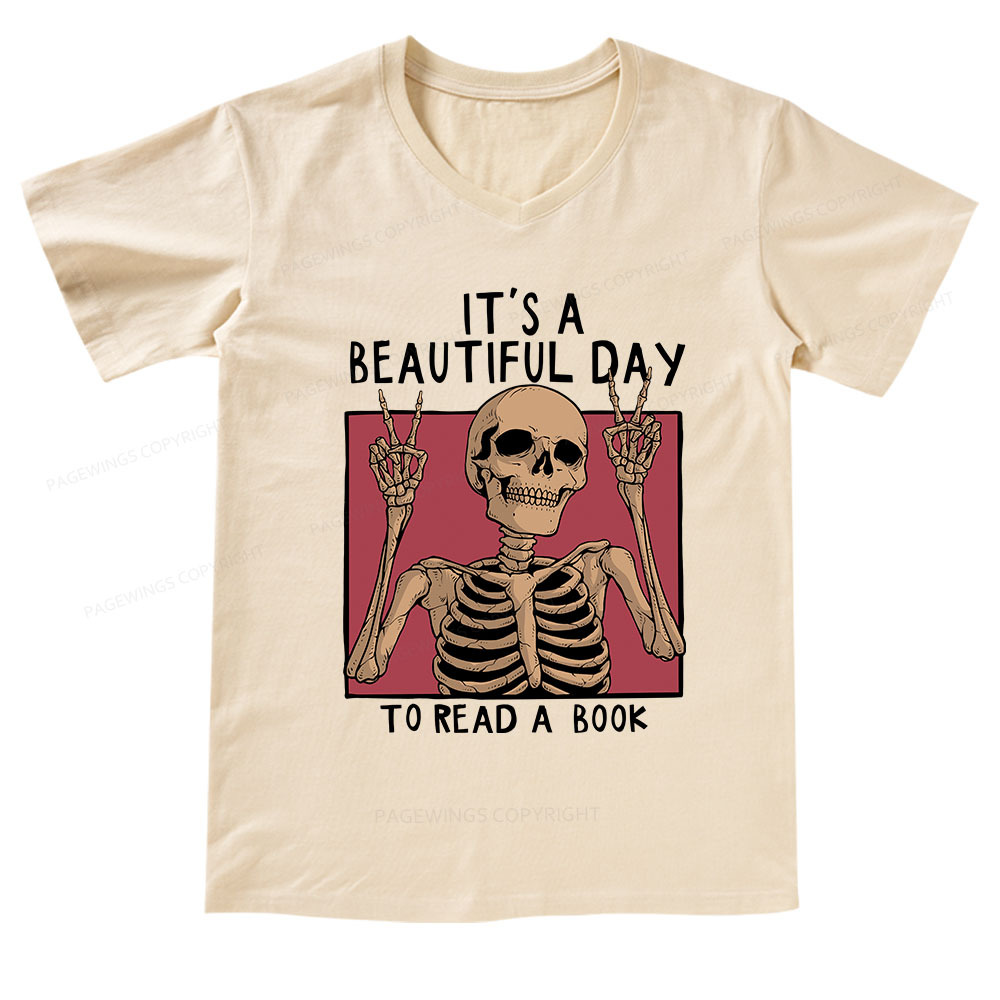 Pagewings It's A Beautiful Day To Read A Book V-neck T-shirt