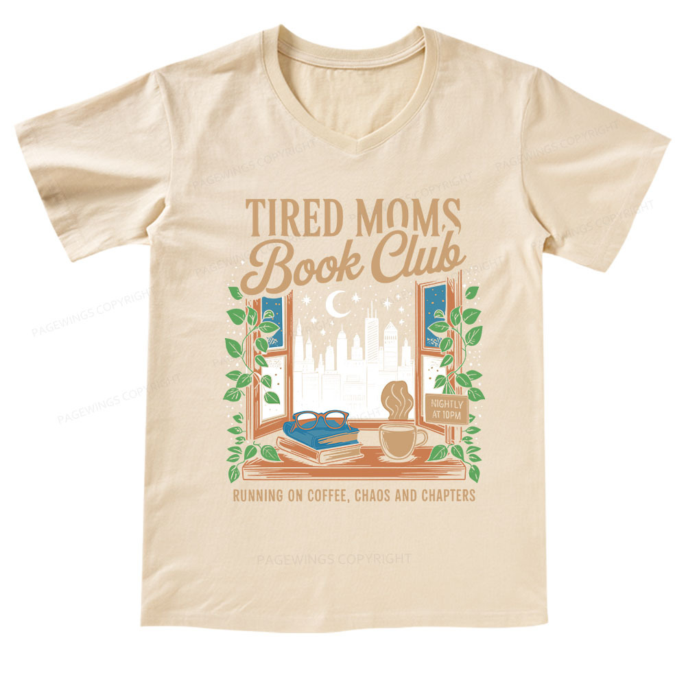 Pagewings Tired Moms Book Club V-neck T-shirt