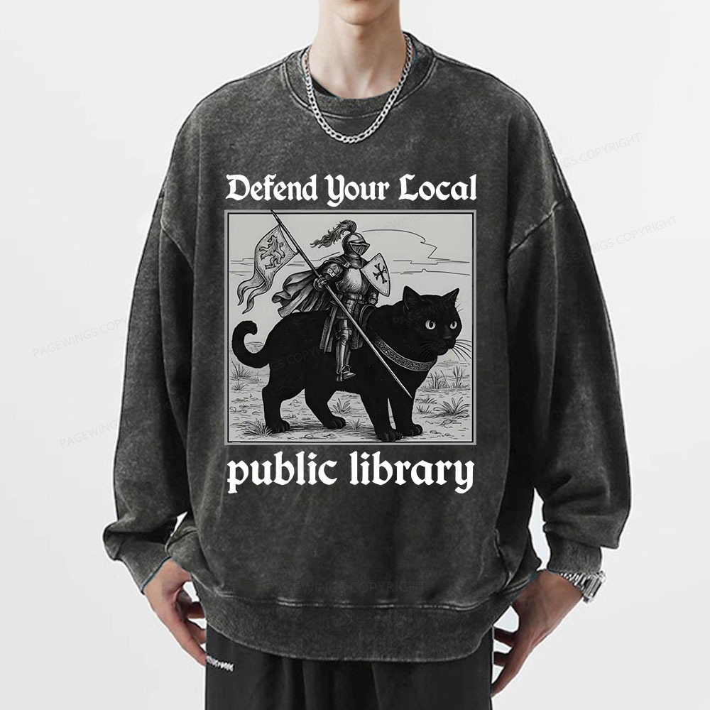 Pagewings Defend Your Local public library Unisex Washed Sweatshirt