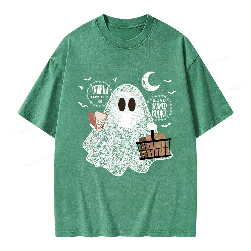 Pagewings Bookish Cute Lace Ghost Halloween Unisex Washed T-shirt