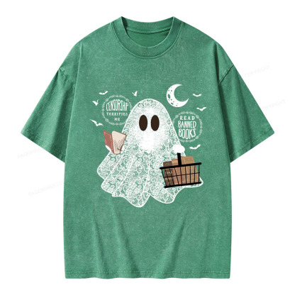 Pagewings Bookish Cute Lace Ghost Halloween Unisex Washed T-shirt