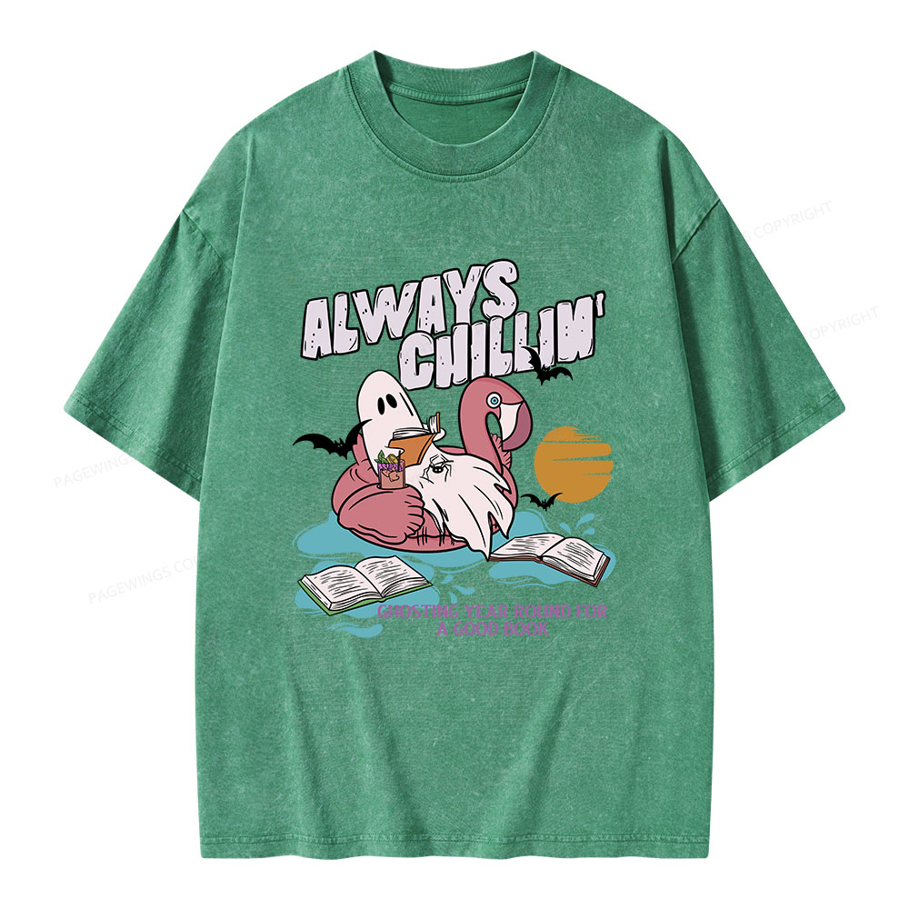 Pagewings Book Lover Summerween Always Chillin' Unisex Washed T-shirt
