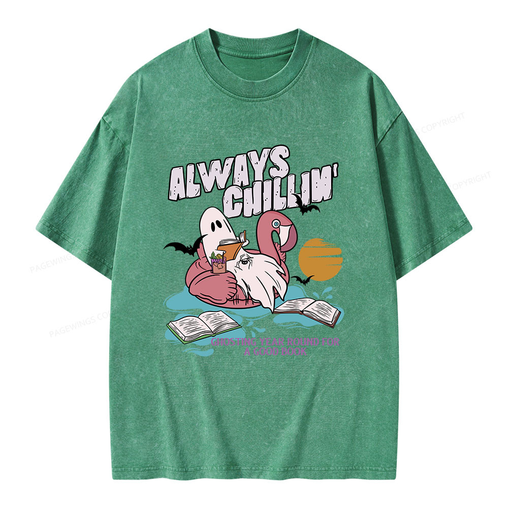 Pagewings Book Lover Summerween Always Chillin' Unisex Washed T-shirt