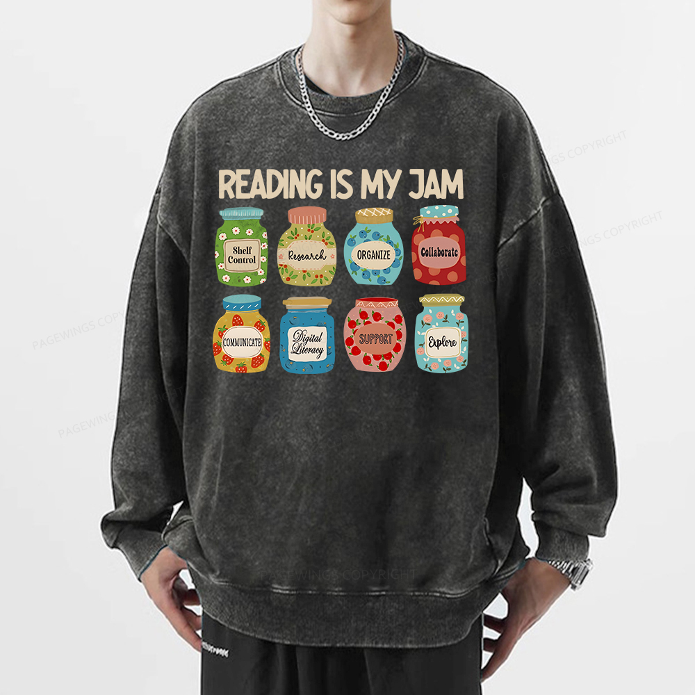 Pagewings Reading is My Jam Bookworm Unisex Washed Sweatshirt