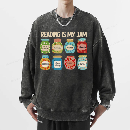 Pagewings Reading is My Jam Bookworm Unisex Washed Sweatshirt
