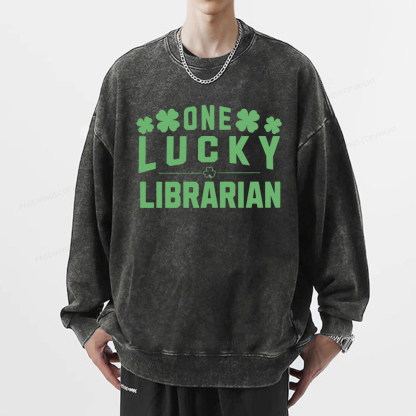 Pagewin Lucky Librarian Comfort Colors Tshirt Unisex Washed Sweatshirt