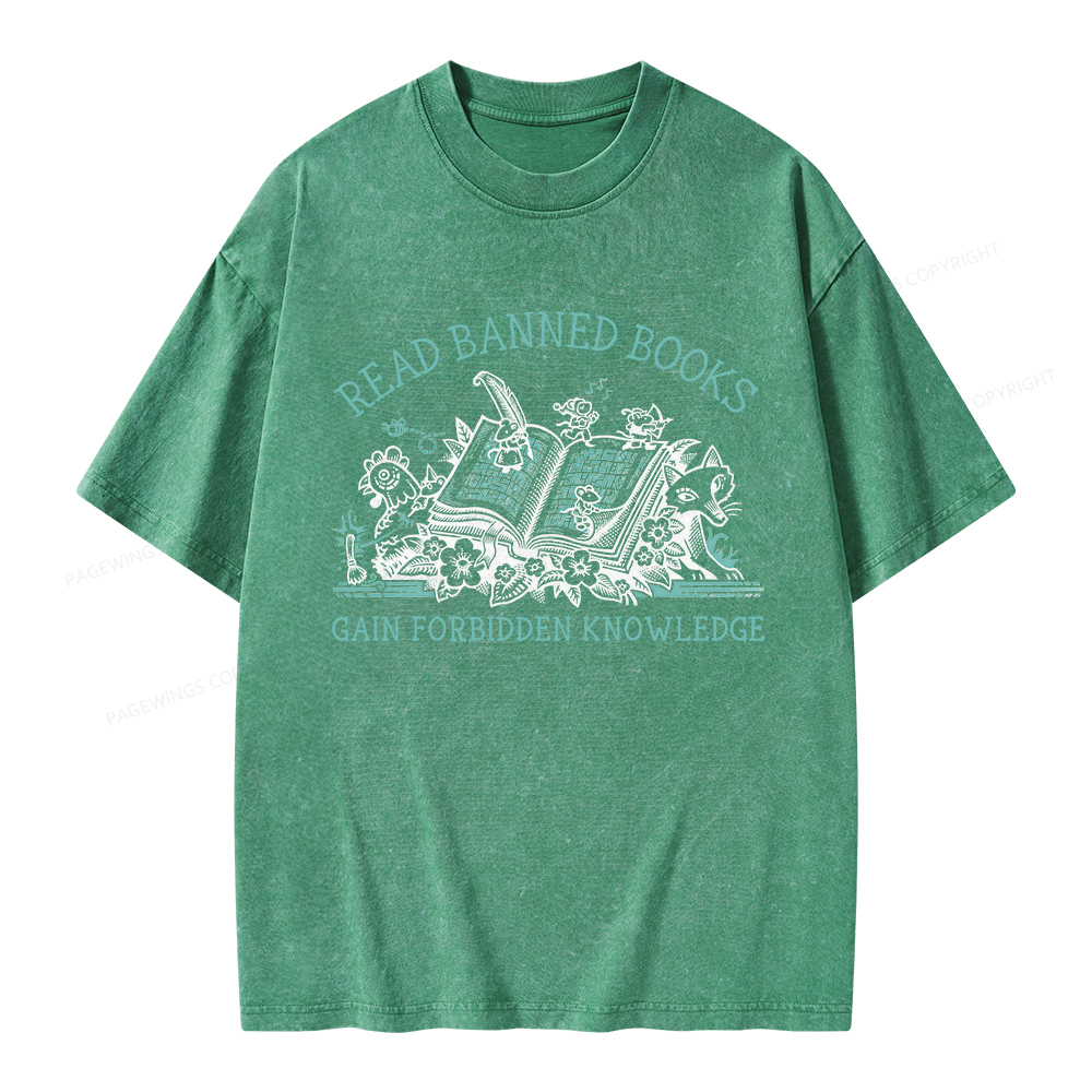 Pagewings Read Banned Books Gain Forbidden Knowledge Unisex Washed T-shirt
