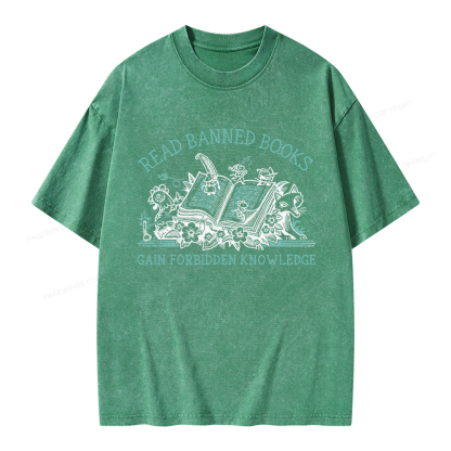Pagewings Read Banned Books Gain Forbidden Knowledge Unisex Washed T-shirt