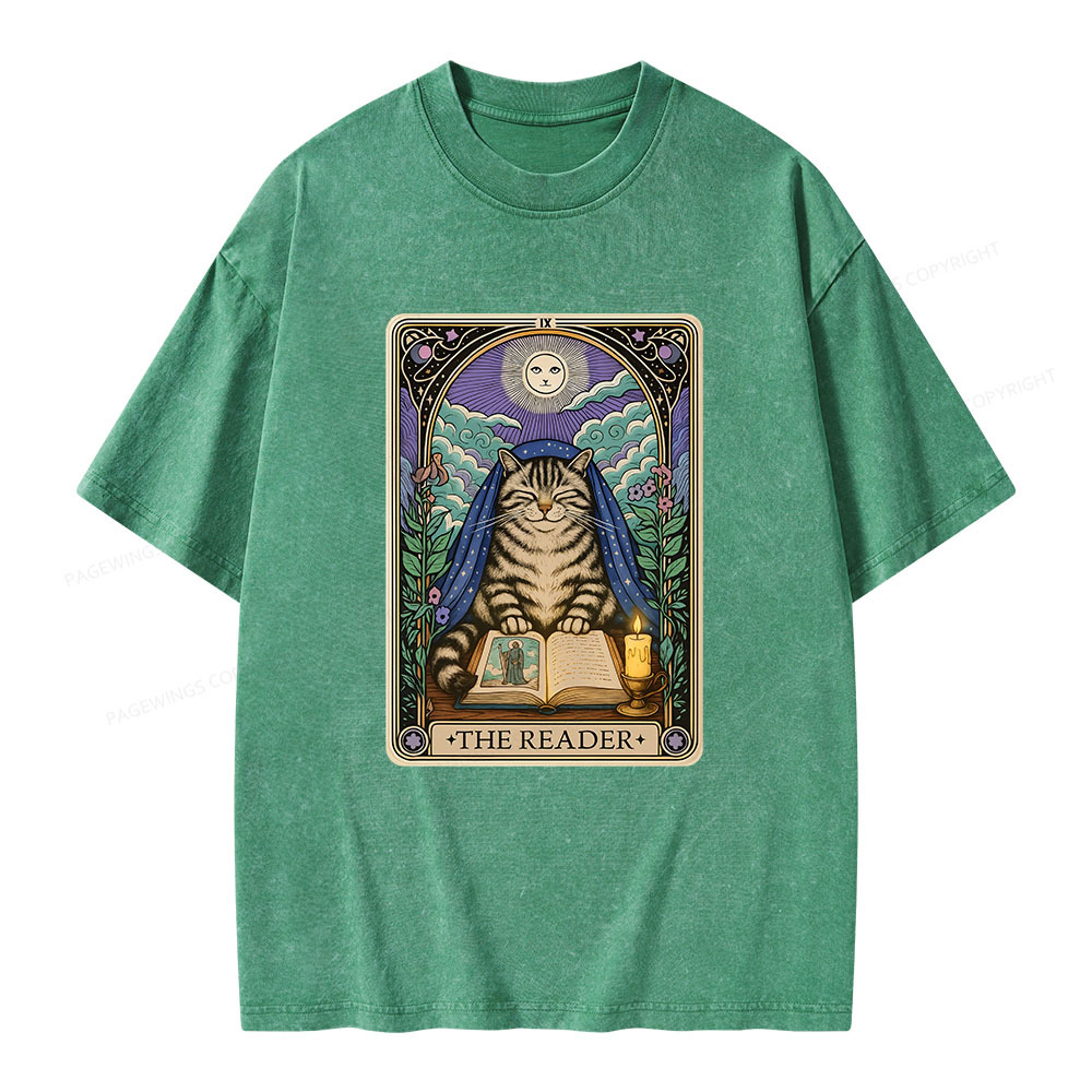 Pagewings The Reader Cat Tarot CardsUnisex Washed T-shirt