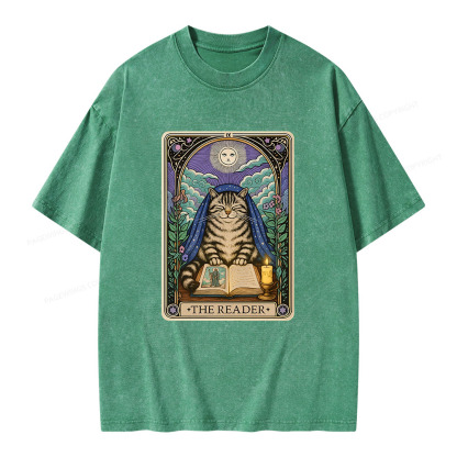 Pagewings The Reader Cat Tarot CardsUnisex Washed T-shirt