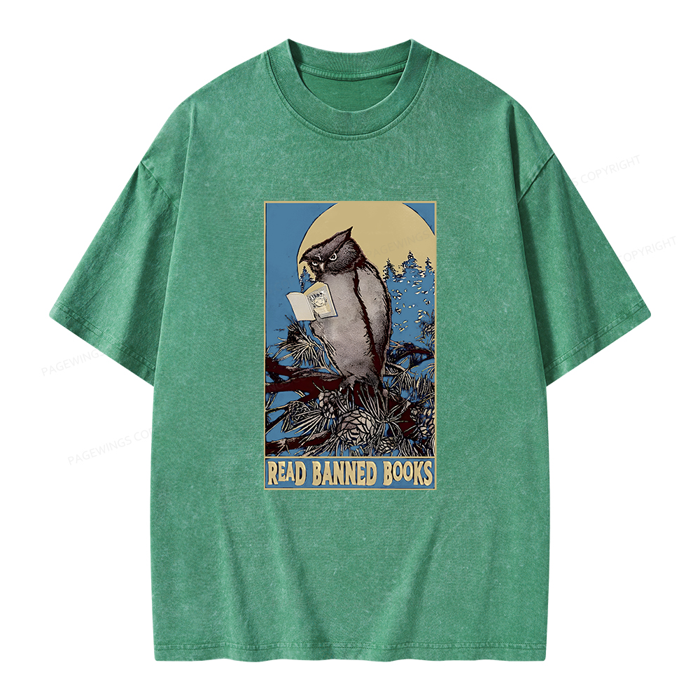 Pagewings Owl Read Banned Books Unisex Washed T-shirt
