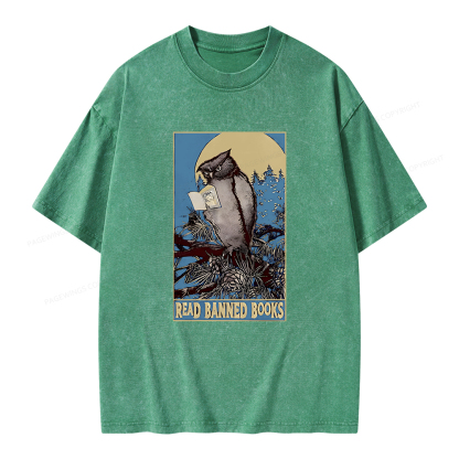 Pagewings Owl Read Banned Books Unisex Washed T-shirt