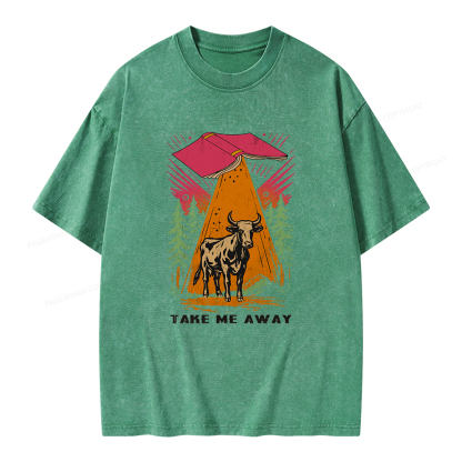 Pagewings Take Me Away Cow Unisex Washed T-shirt