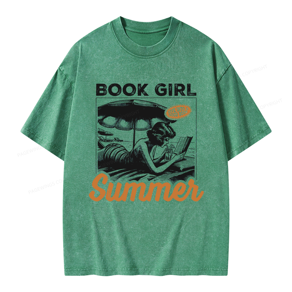 Pagewings Book Girl Summer Unisex Washed T-shirt